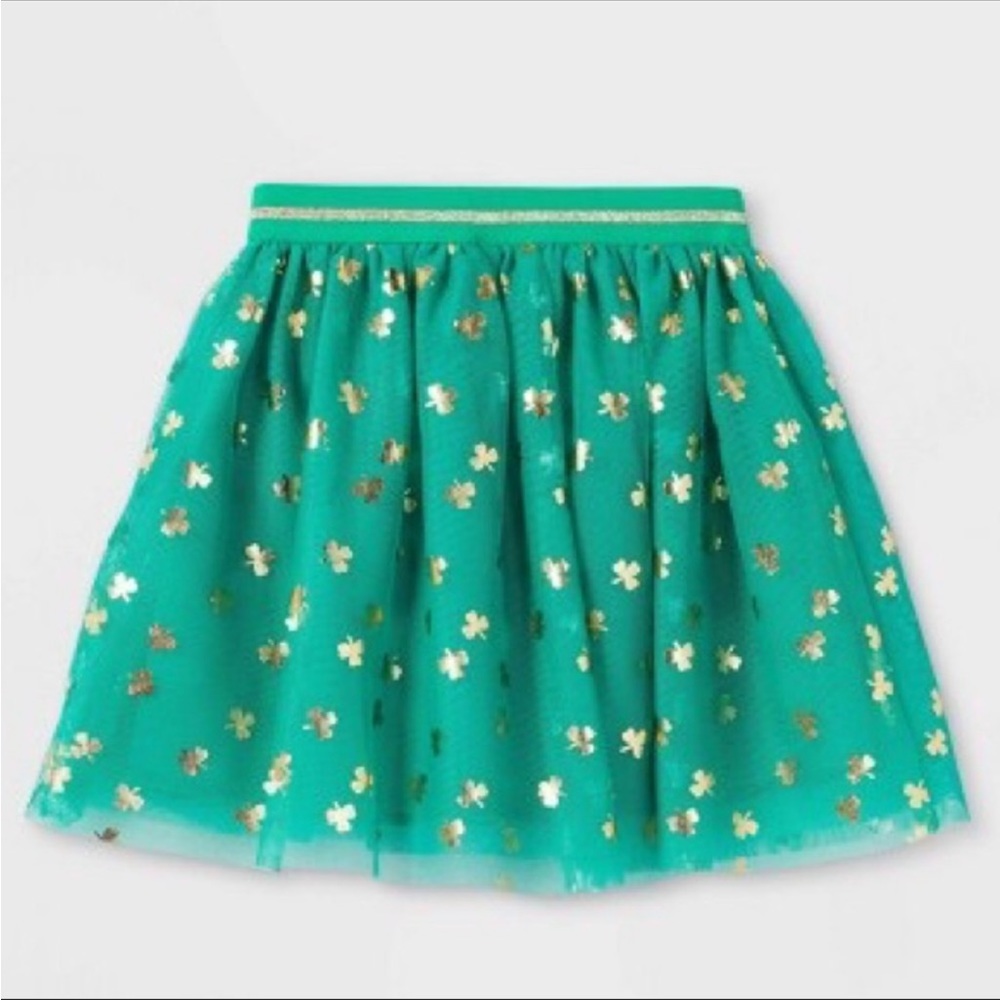 Cat and Jack Kids Green St. Patrick Day Tutú- NWT Gold shimmer shamrocks.